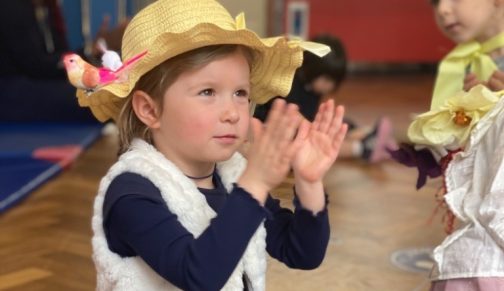 Nursery girl in Easter bonnet