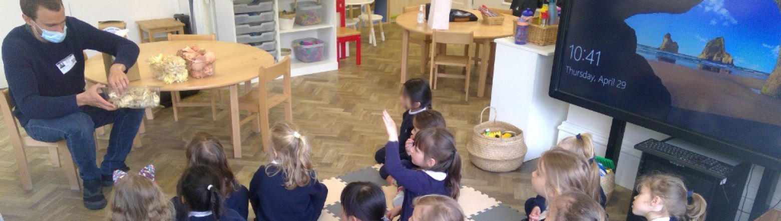 The Mushroom man speaks to Reception and Nursery