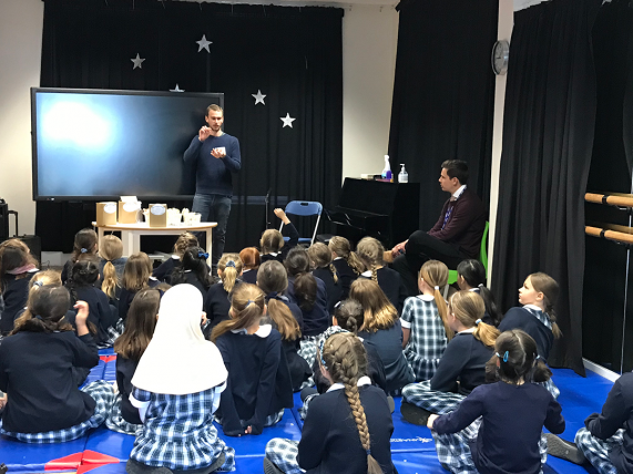 Mushroom man speaks to older pupils