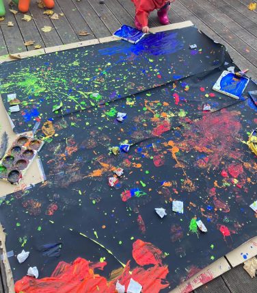 fireworks painting craft on outdoor decking
